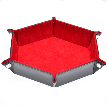 Leatherette & Velvet Hex Dice Tray (Black with Red) [Dice Tray]