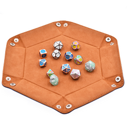 Leatherette & Velvet Hex Dice Tray (Navy with Tan) [Dice Tray]
