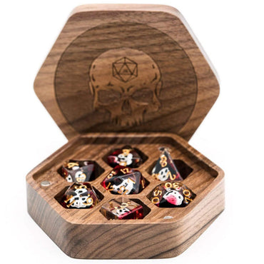 Walnut Hexagon Wooden Dice Box with Skull [Dice Tray]