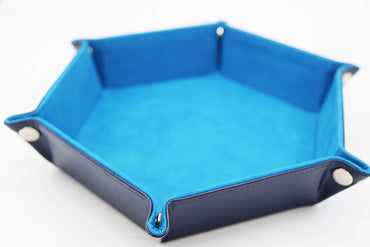 Leatherette & Velvet Hex Dice Tray (Navy with Teal) [Dice Tray]
